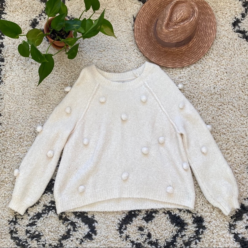 American Eagle Fuzzy Ball Cream Sweater